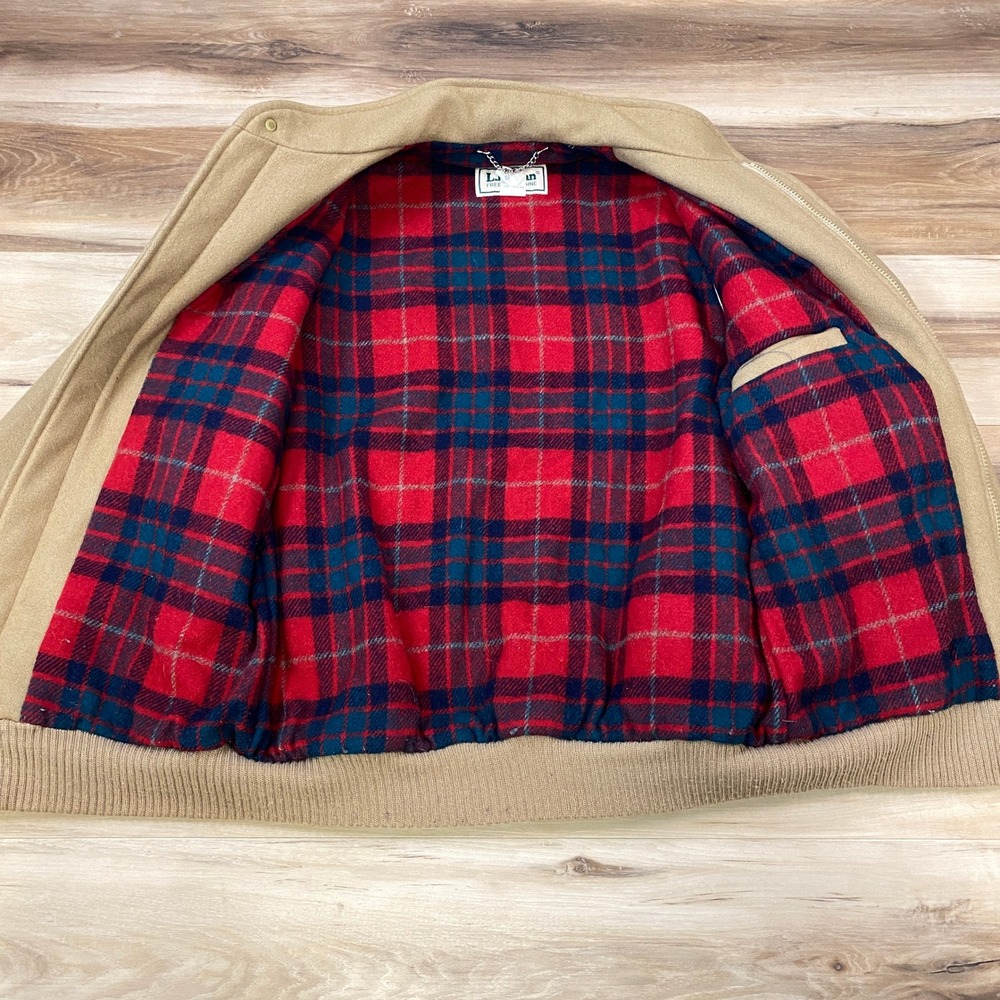 LL Bean Bomber Jacket Mens M Vintage Wool Plaid Lined Tan Heritage Made USA - Picture 12 of 12